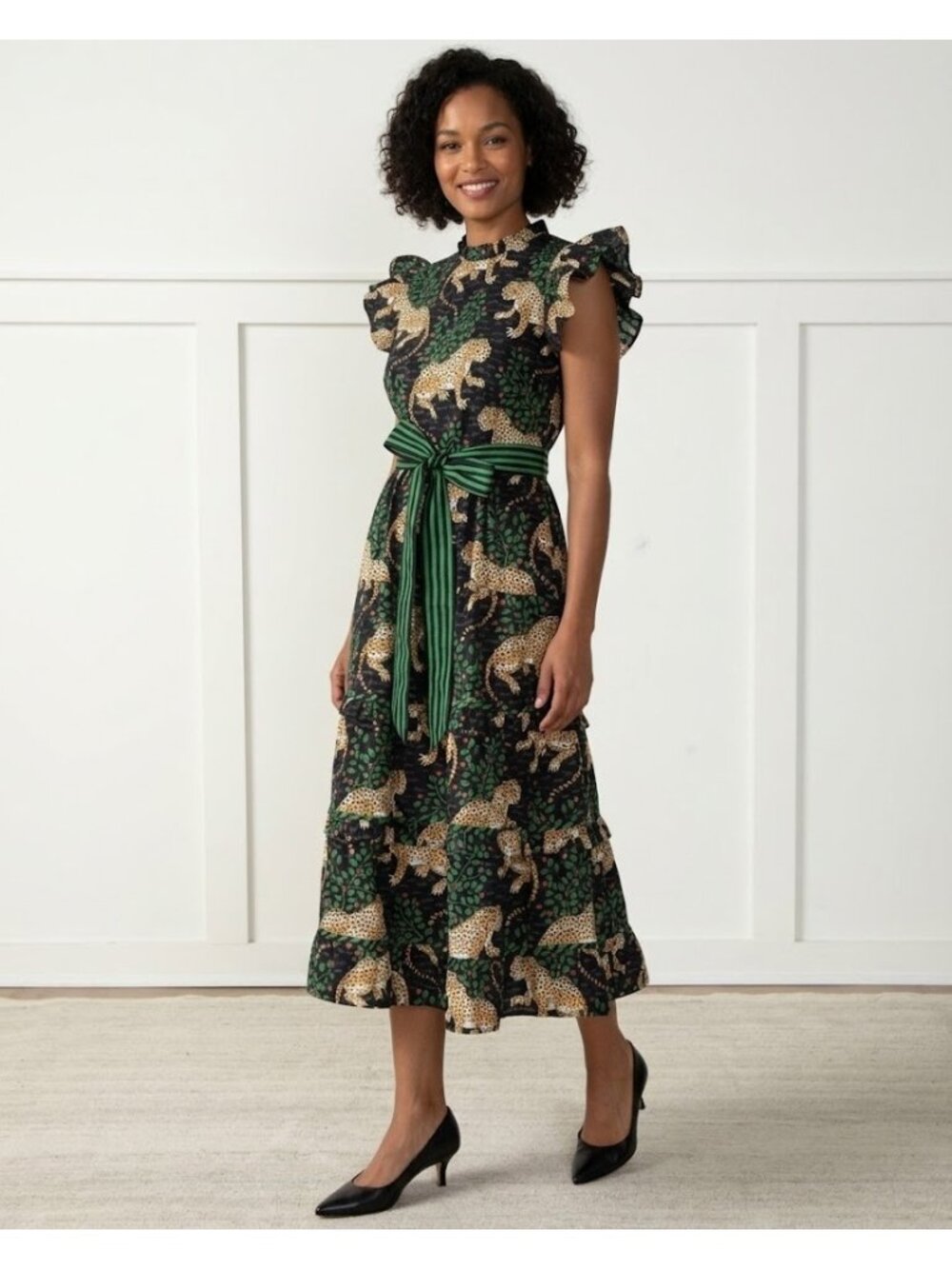 NWT Printfresh Ready to Ruffle Dress in Bagheera Leopard Smocked Cotton Dress M
